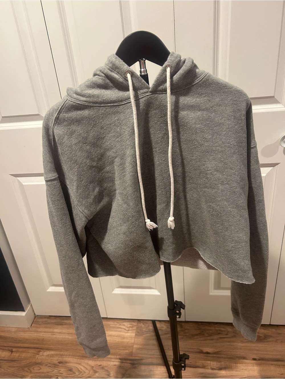 wild fable Gray Cropped Hoodie with White Drawstrings